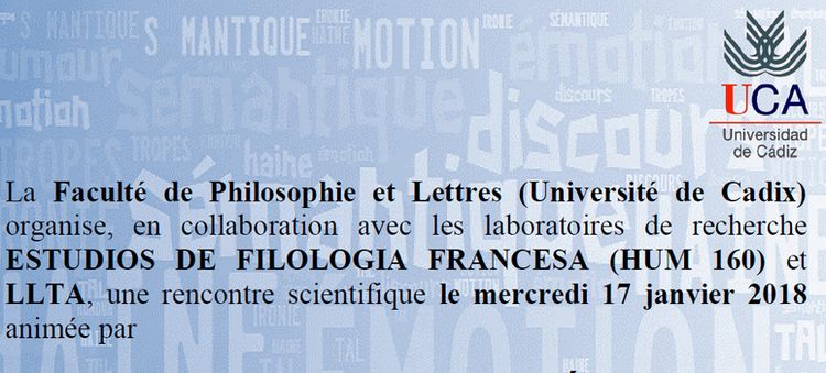 La Faculté de Philosophie et Lettres (Université de Cadix) organise une rencontre scientifique le mercredi 17 janvier 2018